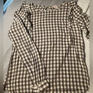 LOFT Plaid Blouse with Ruffle Detail